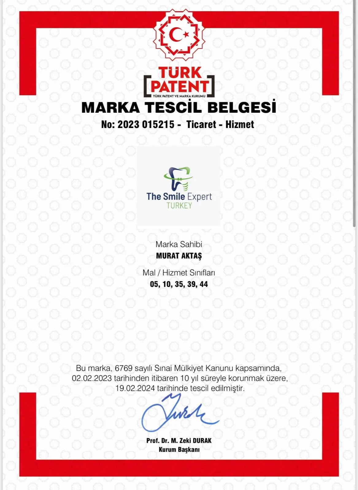 Trademark registration certificate 2023
